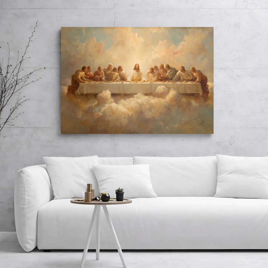 The Last Supper Canvas Wall Art | Ethereal Jesus In The Clouds Design | Premium Gallery Wrapped Print | Religious Home Decor & Spiritual Gift