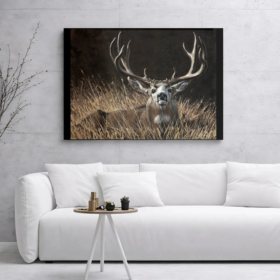 Mule Deer Buck Canvas Wall Art | Large Antlers Wildlife Portrait | 1.25 Inch Gallery Wrap | Rustic Lodge & Hunting Cabin Decor