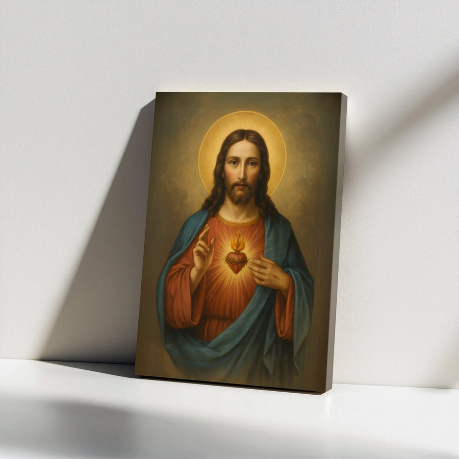 Sacred Heart of Jesus Canvas Wall Art | Vintage Catholic Portrait Painting | Premium Gallery Wrapped Print | Christian Home Decor Religious Gift