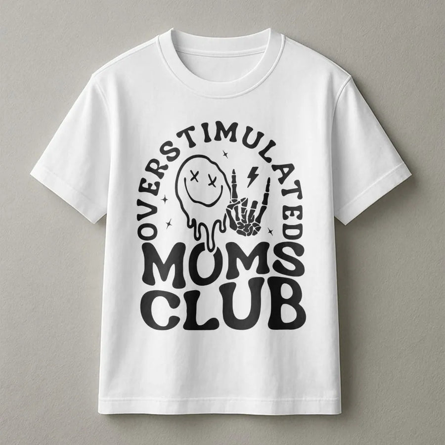 Overstimulated Moms Club T-Shirt | Retro Drip Smiley Face Graphic | Premium Soft Cotton Tee | Funny Gift for Mom Mother's Day 2026 Outfit
