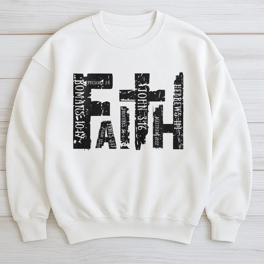 Faith Bible Verse Sweatshirt | Scripture Typography Design | Premium Soft Cotton Blend | Religious Christian Gift for Men and Women