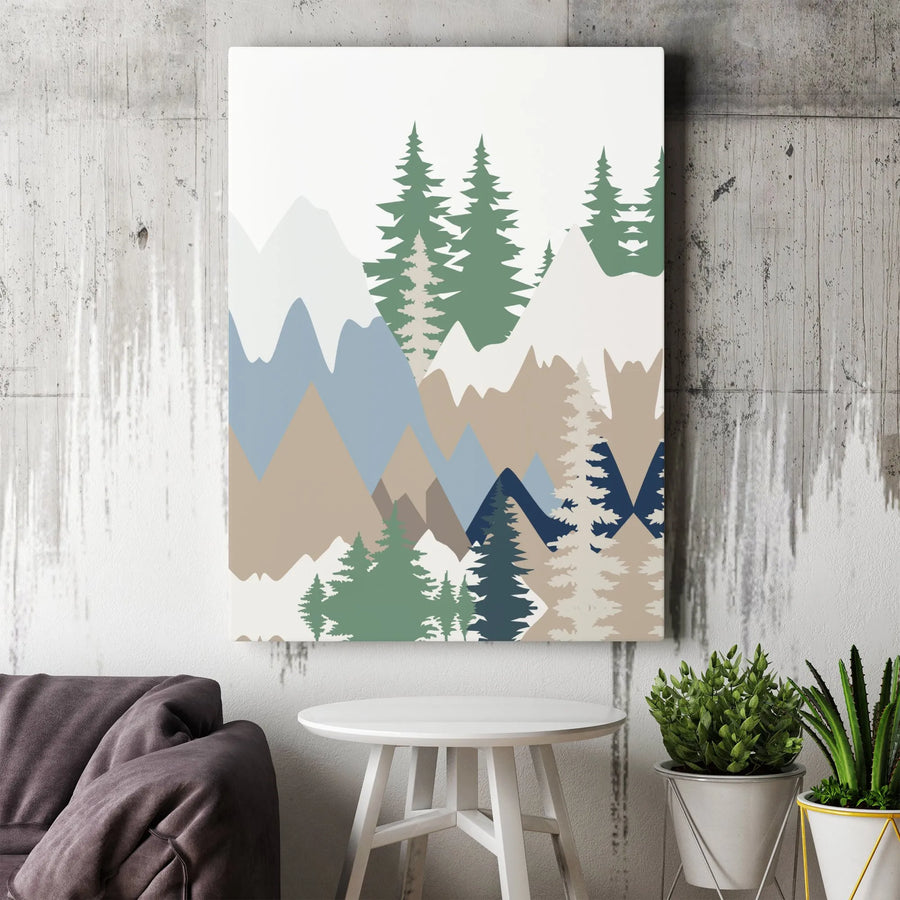 Minimalist Mountain Canvas Art | Geometric Pine Tree Landscape Print | Gallery Quality 1.25 Inch Wrap | Modern Nature Wall Decor For Home Office