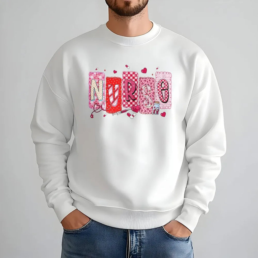 Nurse Valentine Sweatshirt | Pink Red Heart Pattern Design | Premium Soft Cotton Blend | Cute Medical Professional Gift for Her