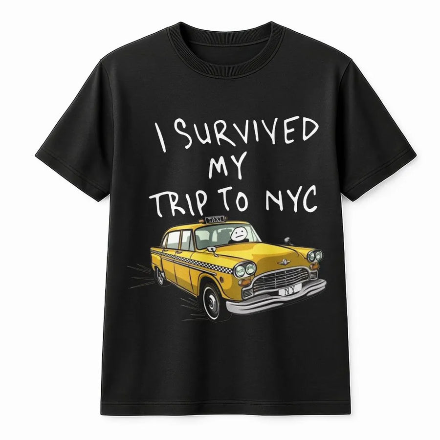 I Survived My Trip To NYC T-Shirt | Retro Yellow Taxi Graphic Design | Premium Cotton Comfort Tee | Funny Travel Souvenir Gift for Tourists