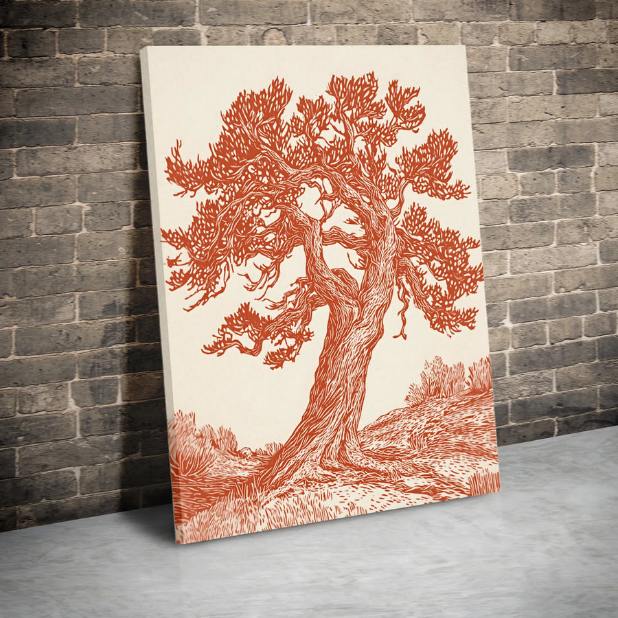 Gnarled Tree Canvas Wall Art | Rustic Linocut Style Botanical Print | Premium Gallery-Wrapped Canvas | Modern Minimalist Home Decor Gift