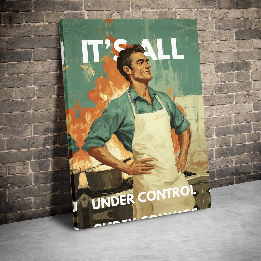 Funny Kitchen Wall Art | It's All Under Control Retro Print | Premium Gallery Wrapped Canvas | Humorous Home Decor Gift for Chef