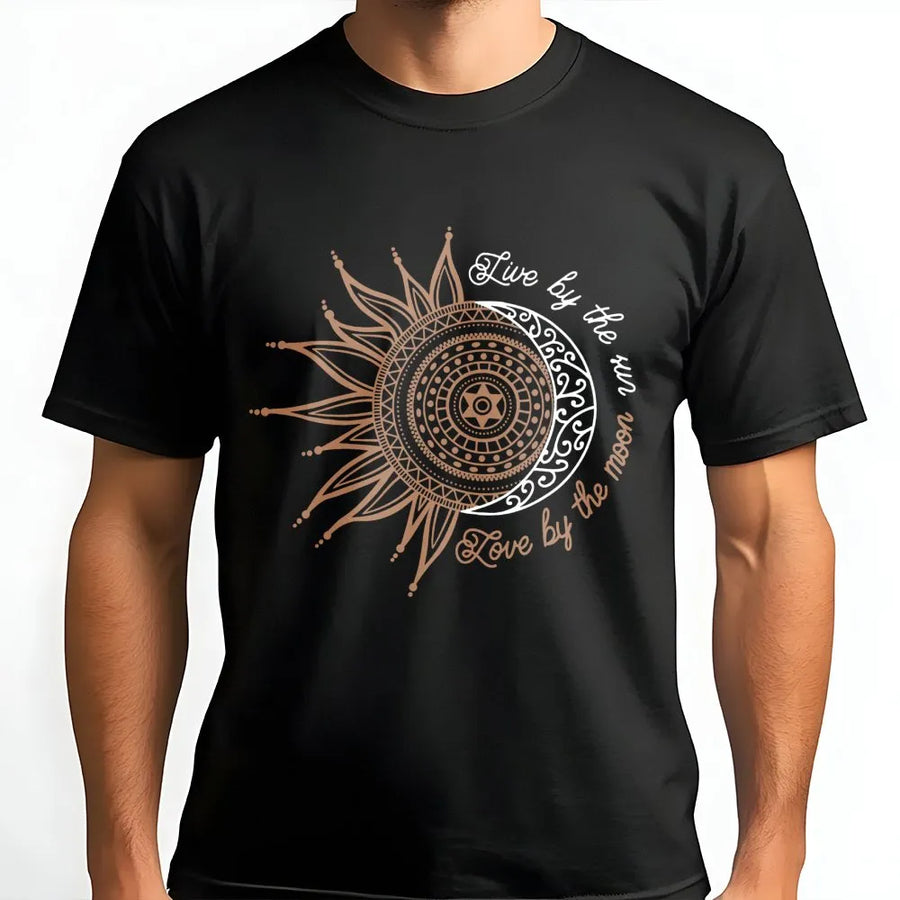Sun and Moon Graphic T-Shirt | Celestial Boho Mandala Art | Premium Soft Cotton | Spiritual Gift for Her, Witchy Aesthetic Clothing