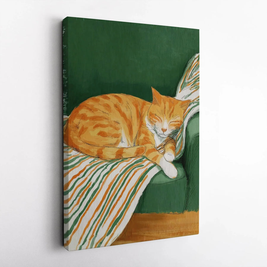 Orange Tabby Cat Wall Art | Sleeping Ginger Cat Sketch Canvas | Premium 1.25-inch Gallery Wrap | Cozy Home Decor Gift for Cat Lovers