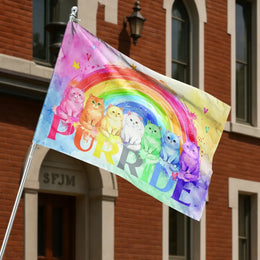 Purride Cat House Flag | Watercolor Rainbow Kittens Design | Weather Resistant Polyester | LGBTQ Pride Month Decor Gift for Cat Lover