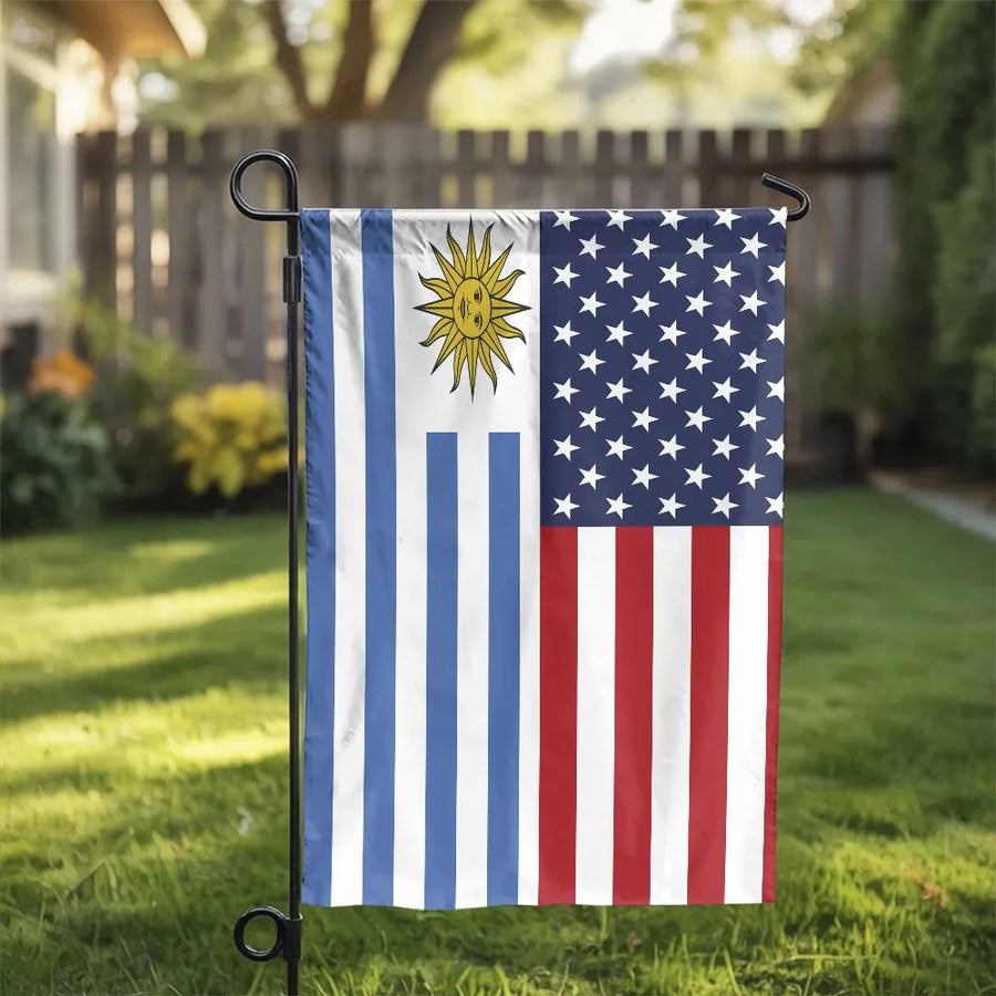 American Uruguay Friendship Garden Flag | Double Sided USA Uruguayan National Flags | Weatherproof Premium Polyester Yard Decor | Heritage Housewarming Gift