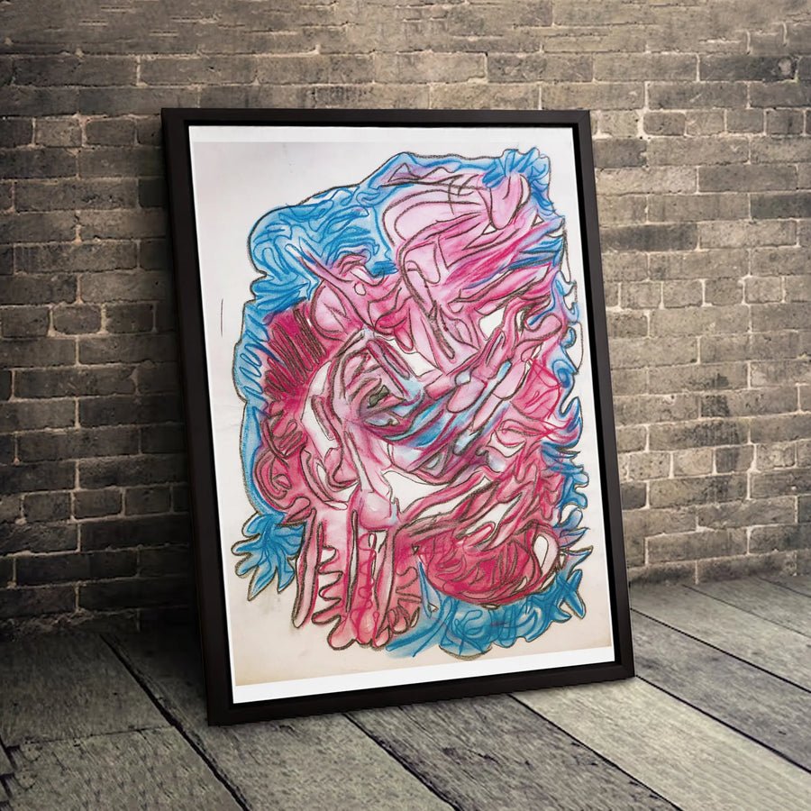 Abstract Line Art Canvas Print | Pink and Blue Modern Sketch | Gallery-Quality Framed Wall Decor | Minimalist Living Room Interior Design