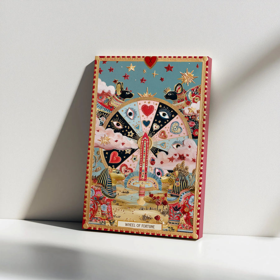 Wheel of Fortune Tarot Card Vertical Canvas | Mystical Egyptian Folk Art Print | Premium 1.25" Thick Canvas | Witchy Wall Art Gift for Tarot Readers