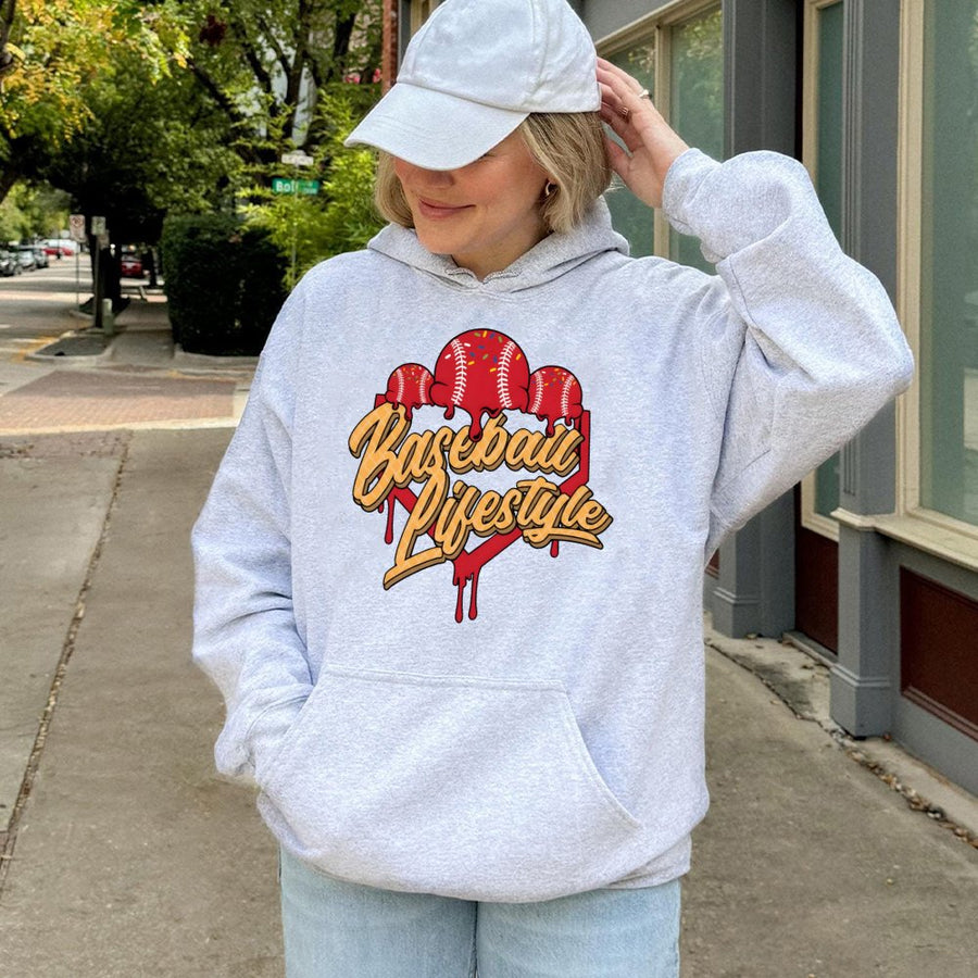 Baseball Lifestyle Hoodie | Melting Ice Cream Ball Design | Premium Cotton Blend | Gift for Baseball Players and Softball Fans