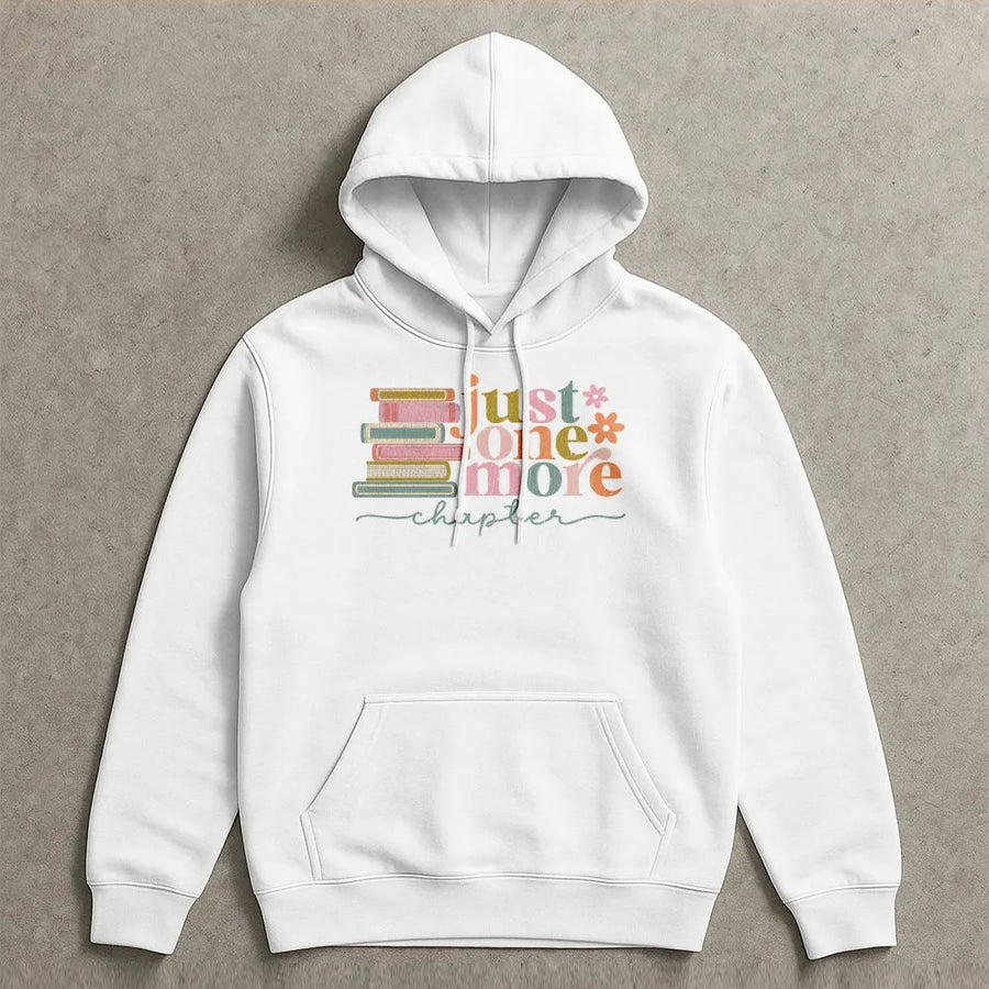 Just One More Chapter Hoodie | Retro Book Stack Graphic Design | Premium Soft Cotton Blend | Book Lover Gift for Readers and Librarians