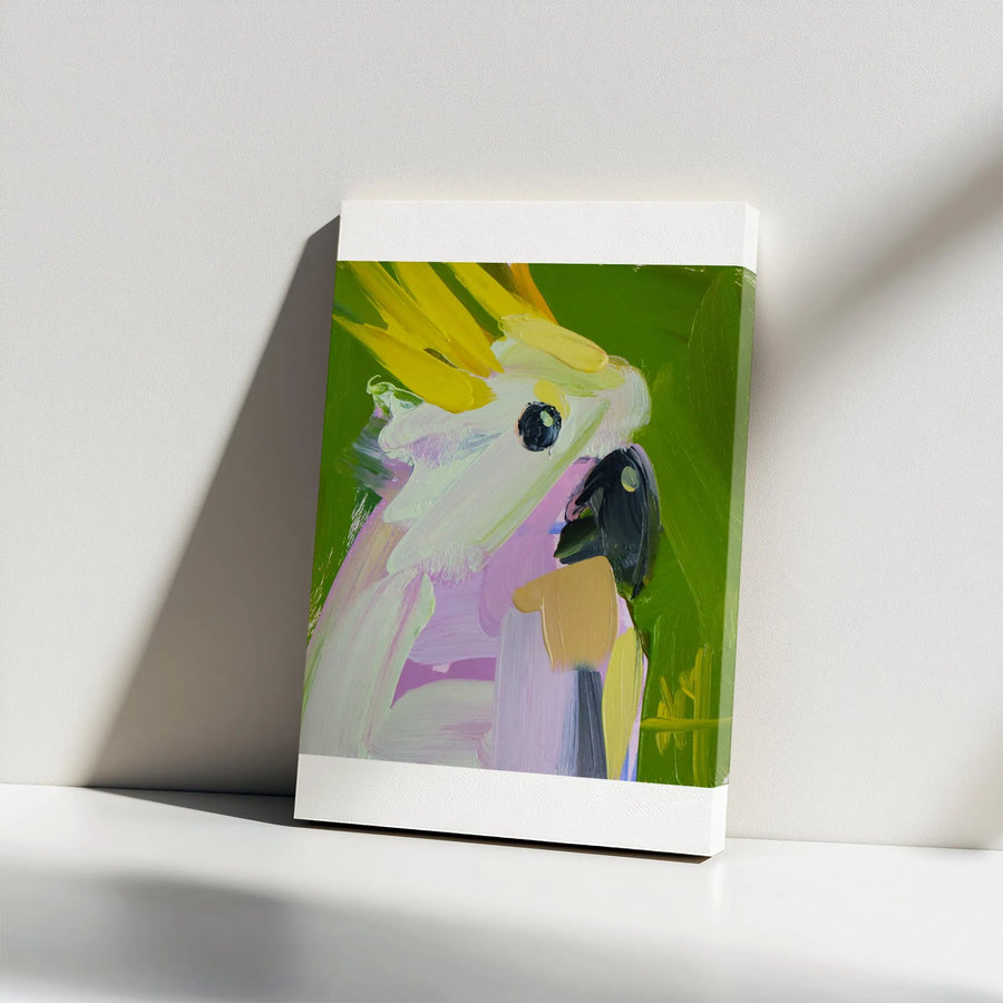 Abstract Cockatoo Canvas Art | Vibrant Bird Painting Print with Bold Brushstrokes | Premium Gallery Wrapped Canvas | Gift for Bird Lover, Modern Tropical Home Decor