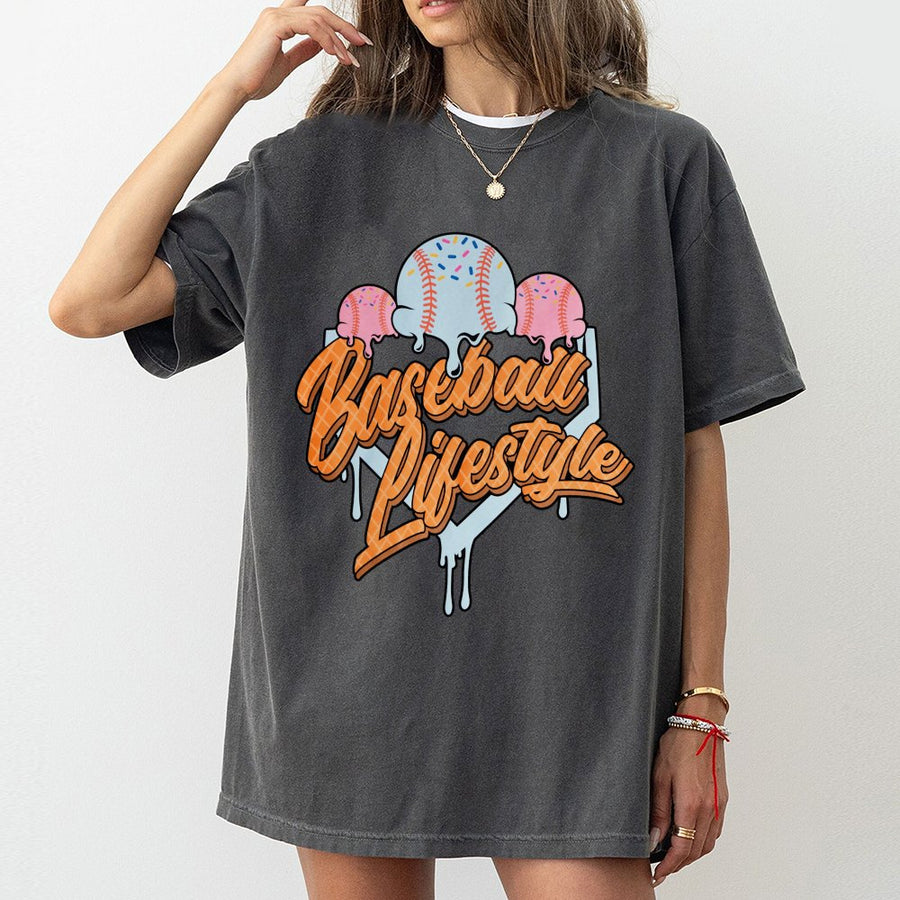 Baseball Lifestyle T-Shirt | Retro Ice Cream Baseball Design | 100% Premium Cotton | Game Day Apparel for Baseball Fans and Players