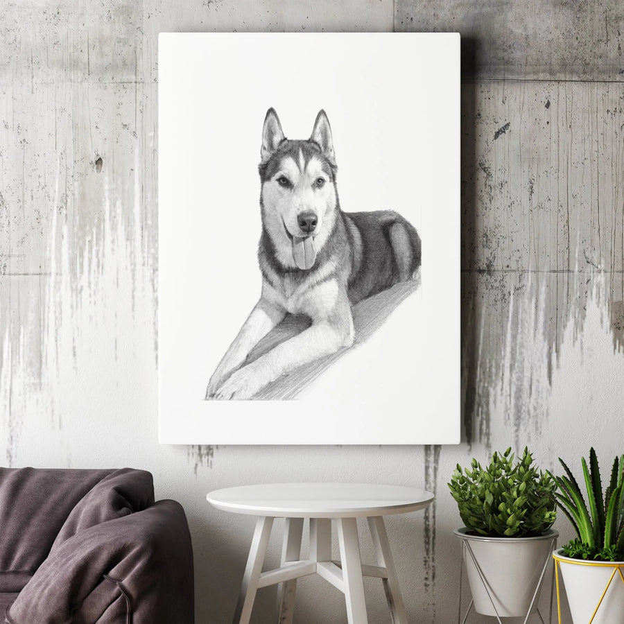 Siberian Husky Wall Art | Realistic Pencil Drawing Portrait | Premium Gallery-Wrapped Canvas | Dog Lover Gift & Home Decor