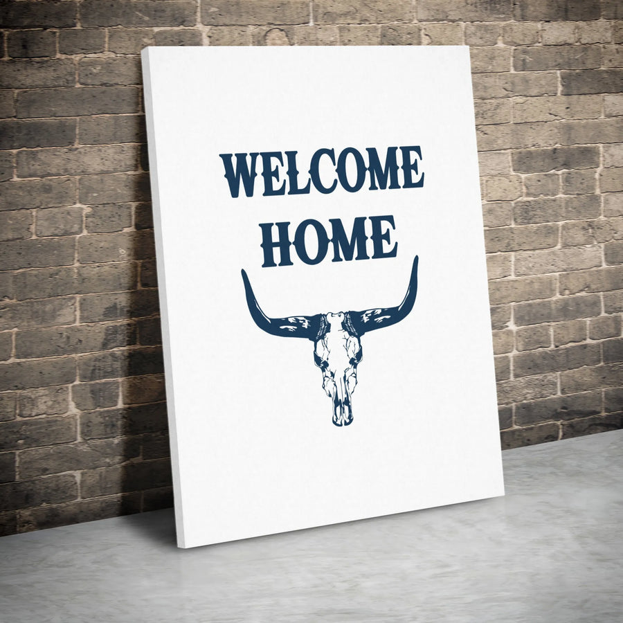 Welcome Home Wall Art | Western Longhorn Steer Skull Canvas | 1.25 Inch Gallery Wrap | Farmhouse Decor for Entryway or Living Room