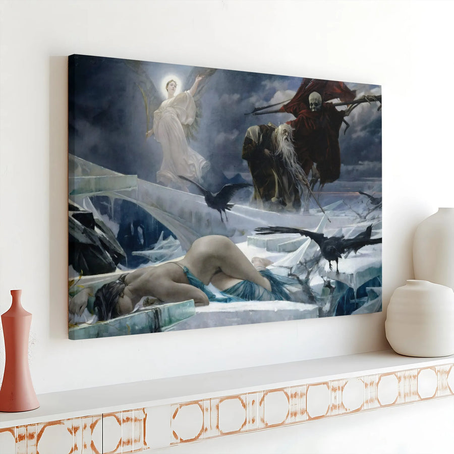 Angel and Grim Reaper Canvas Print | Dramatic Memento Mori Wall Art | Premium Gallery Quality Canvas | Gothic Home Decor Collector's Gift