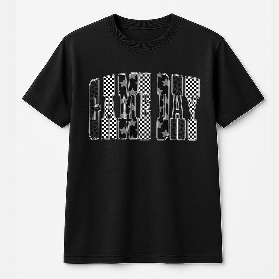 Game Day T-Shirt | Checkered Star Graphic Print | Premium Soft Cotton | Football Fan Gift for Men and Women
