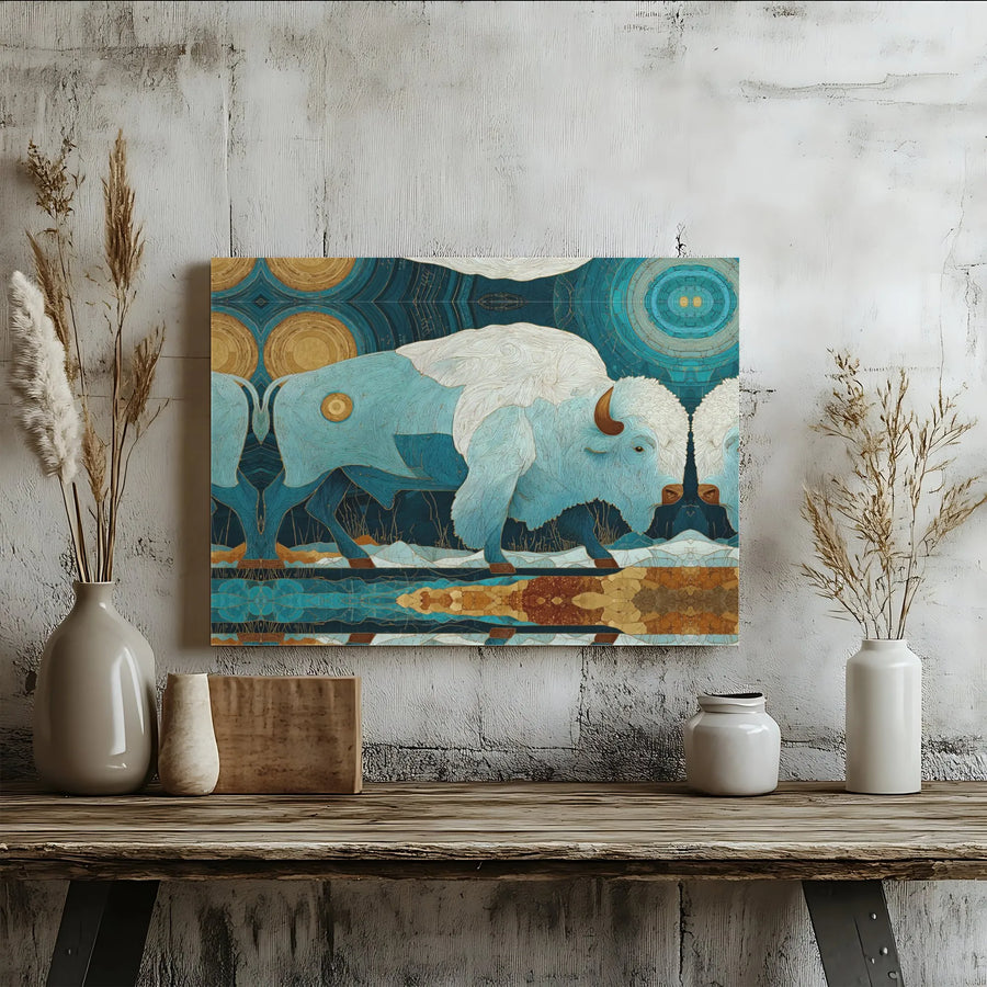 White Buffalo Canvas Print | Abstract Geometric Symmetrical Wall Art | Premium Gallery Wrapped 1.25" Profile | Southwestern Home Decor Gift