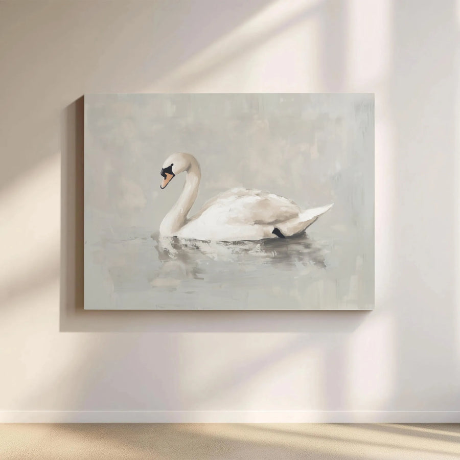 White Swan Wall Art | Neutral Minimalist Oil Painting Style | Premium Gallery Canvas | Serene Farmhouse Home Decor Gift