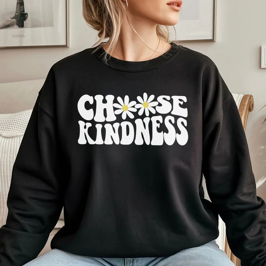 Choose Kindness Sweatshirt | Retro Daisy Graphic Print | Premium Cotton-Blend | Trendy Teacher Gift & Inspirational Apparel