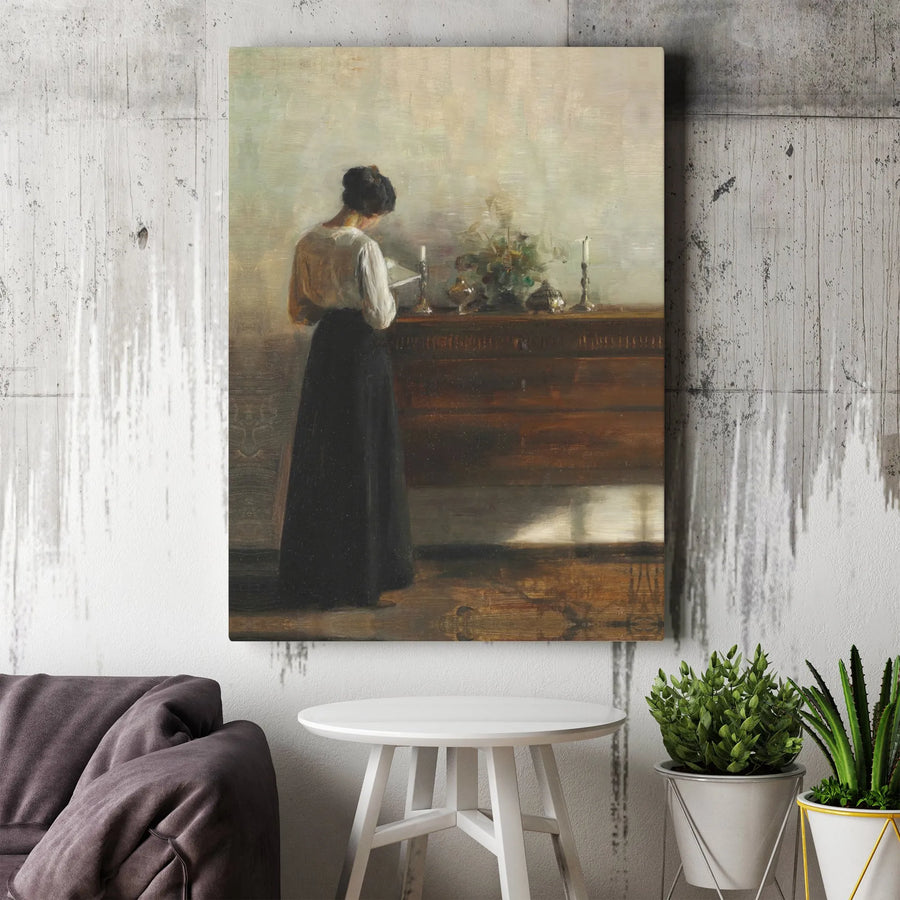 Vintage Woman Reading Canvas Print | Dark Academia Aesthetic Painting | Premium Gallery Wrapped Canvas | Living Room & Library Wall Decor