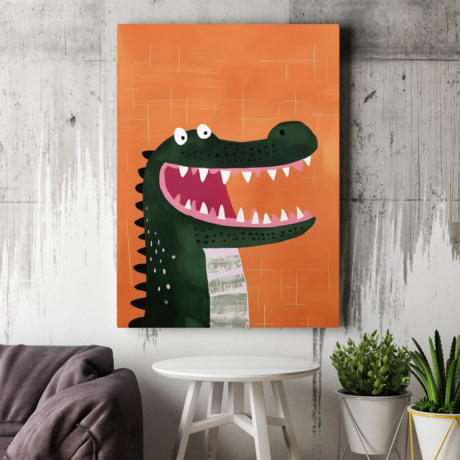 Cute Alligator Nursery Wall Art | Happy Green Croc Illustration | Premium 1.25 Inch Gallery Wrap Canvas | Nursery Decor for Boys Room