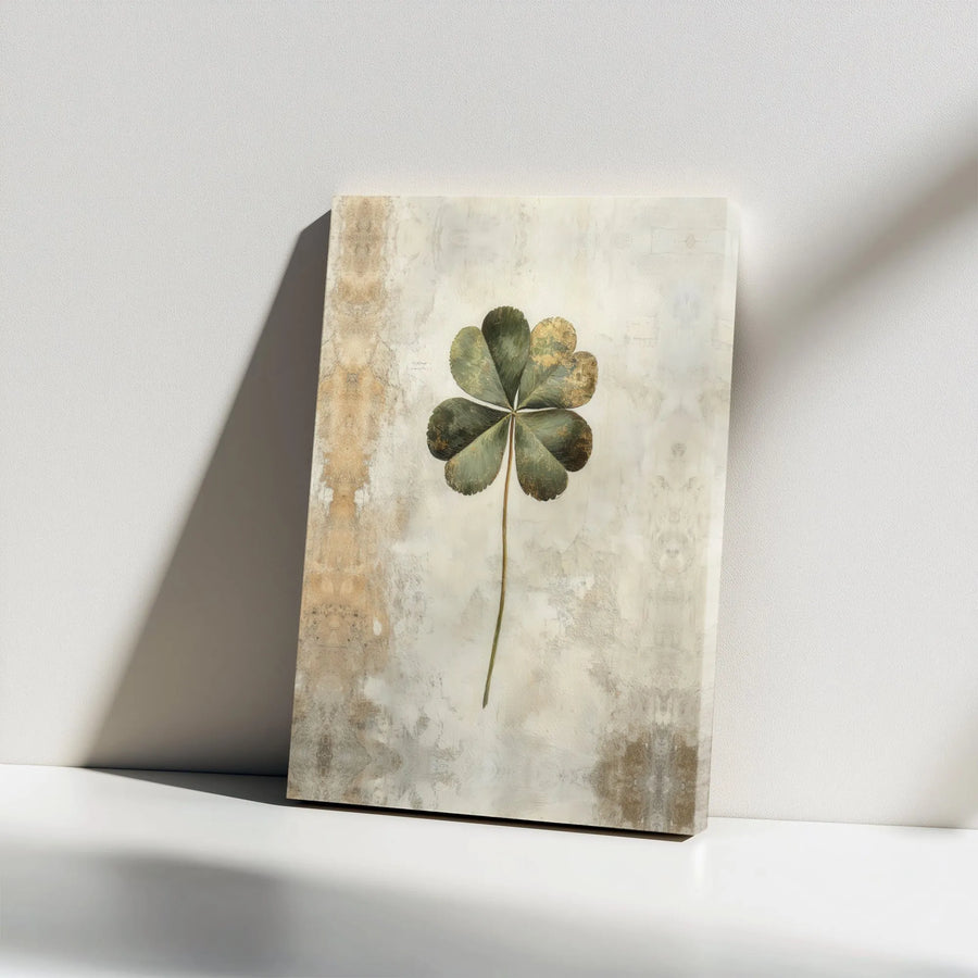 Four Leaf Clover Canvas Art | Vintage Botanical Illustration | Premium Gallery Wrapped Print | Good Luck Gift for Farmhouse Home Decor