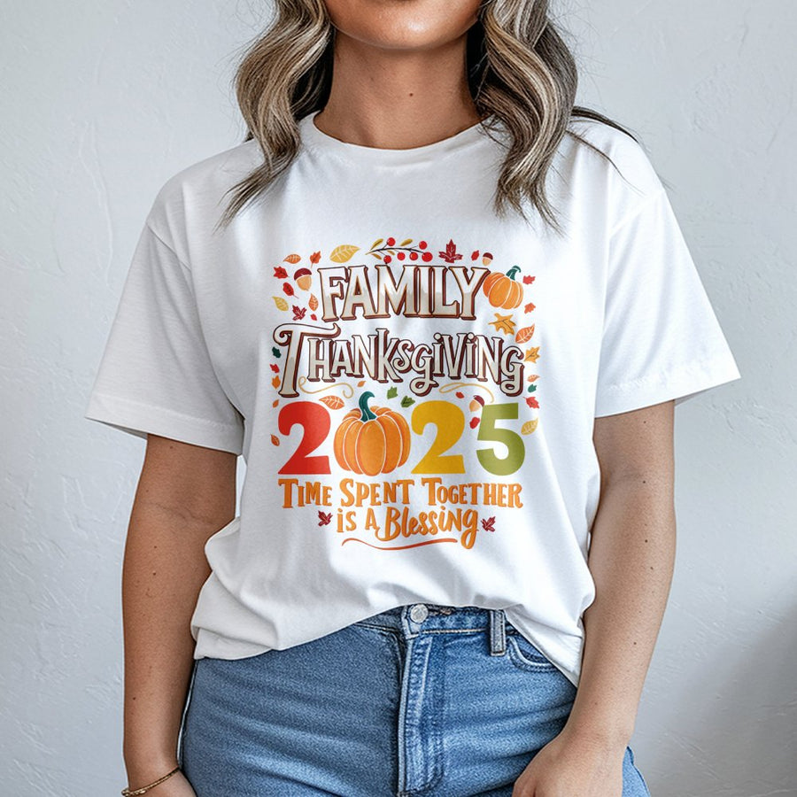 Family Thanksgiving 2025 T-Shirt | Retro Pumpkin Fall Graphic | Premium Soft Cotton Tee | Autumn Holiday Gift For Family Gathering
