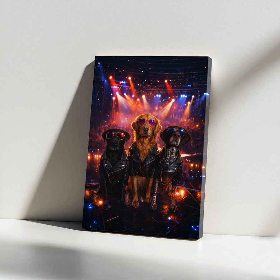 Rock Band Dogs Canvas Wall Art | Dogs in Sunglasses & Leather Jackets | Premium Gallery Wrapped Canvas | Collector's Gift for Dog Lover & Music Fan