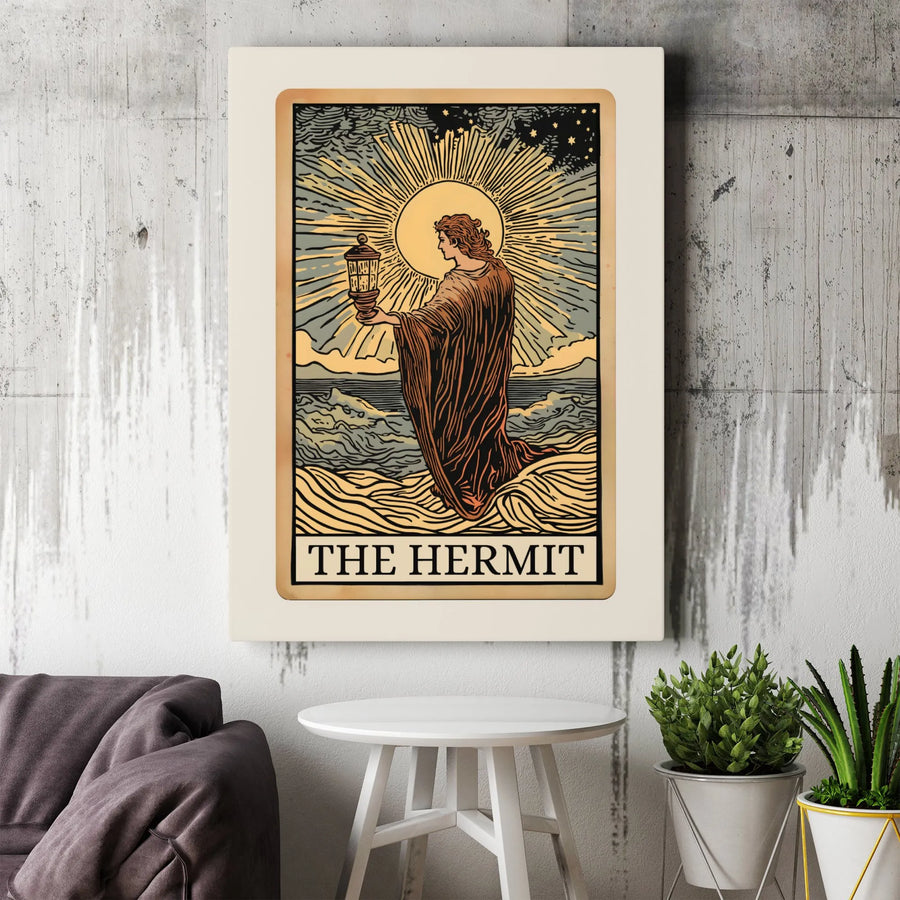 The Hermit Tarot Card Wall Art | Vintage Mystic Occult Print | Gallery Wrapped Canvas Decor | Spiritual Gift For Tarot Readers