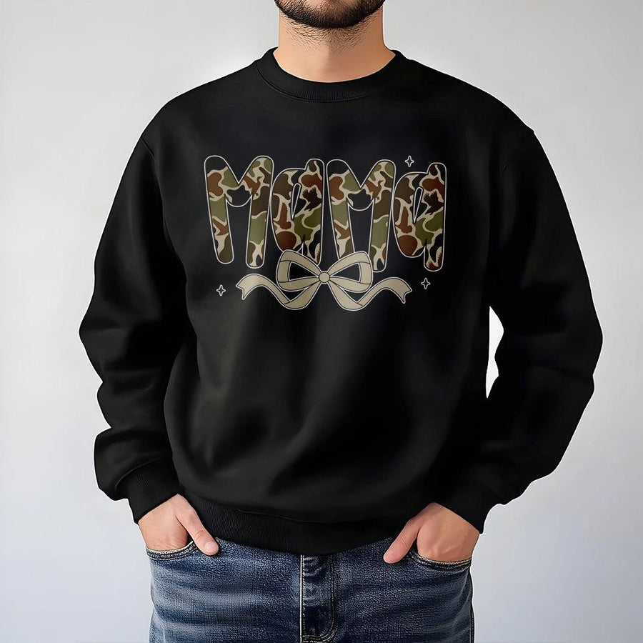 Mama Camo Sweatshirt | Preppy Coquette Bow Graphic Design | Premium Soft Unisex Pullover | Unique Mom Gift For Mother's Day 2026 Or Birthday