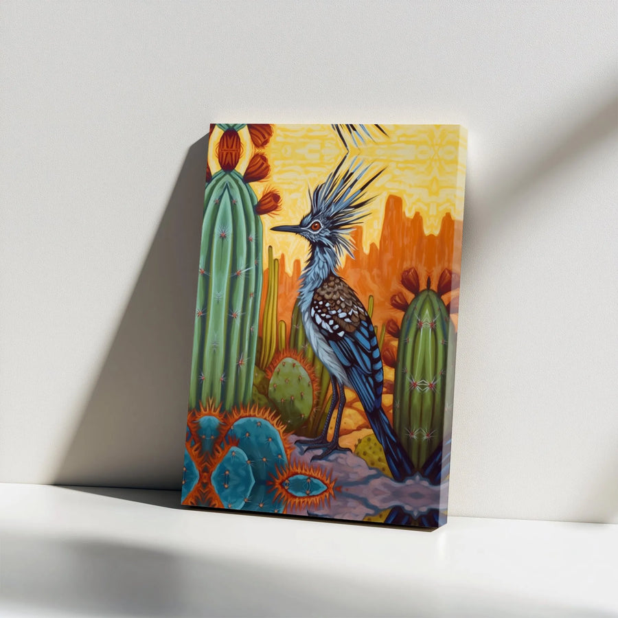 Roadrunner Canvas Wall Art | Vibrant Southwestern Desert Scene | Thick Gallery Wrap Canvas | Boho Home Decor Gift