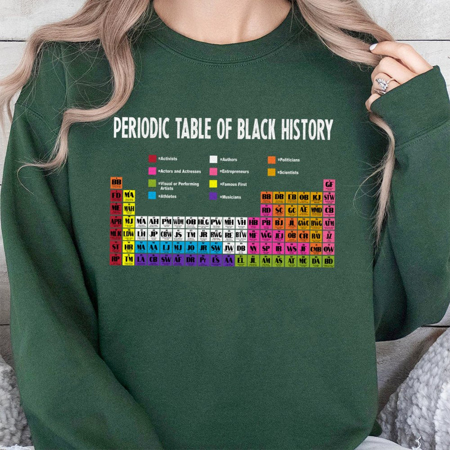 Periodic Table Of Black History Sweatshirt | Educational Cultural Heritage Graphic | Premium Cotton Blend | Gift For Teachers Students Activists