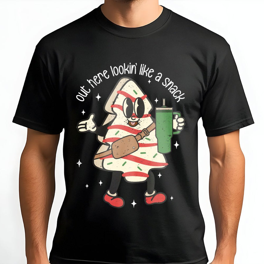 Christmas Tree Cake T-Shirt | Retro Cartoon Snack Design | Premium Soft Cotton Graphic Tee | Funny Holiday Gift for Foodies