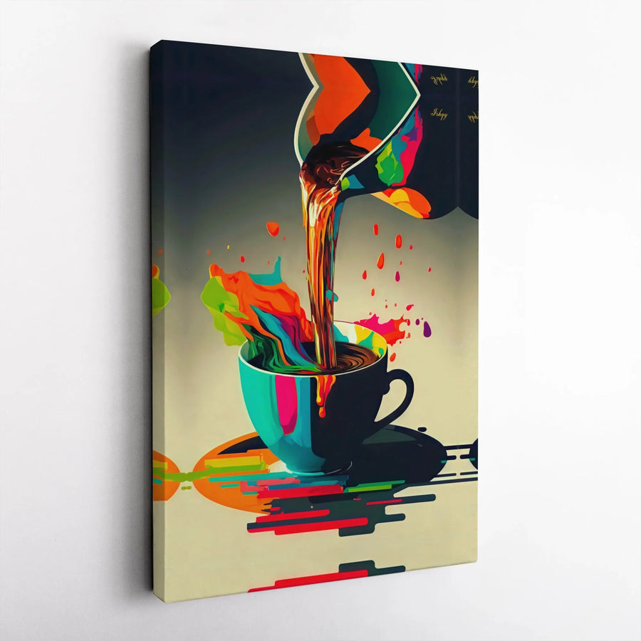 Abstract Coffee Canvas Wall Art | Colorful Pouring Liquid Pop Art | 1.25 Inch Premium Gallery Wrap | Modern Kitchen & Cafe Decor Gift