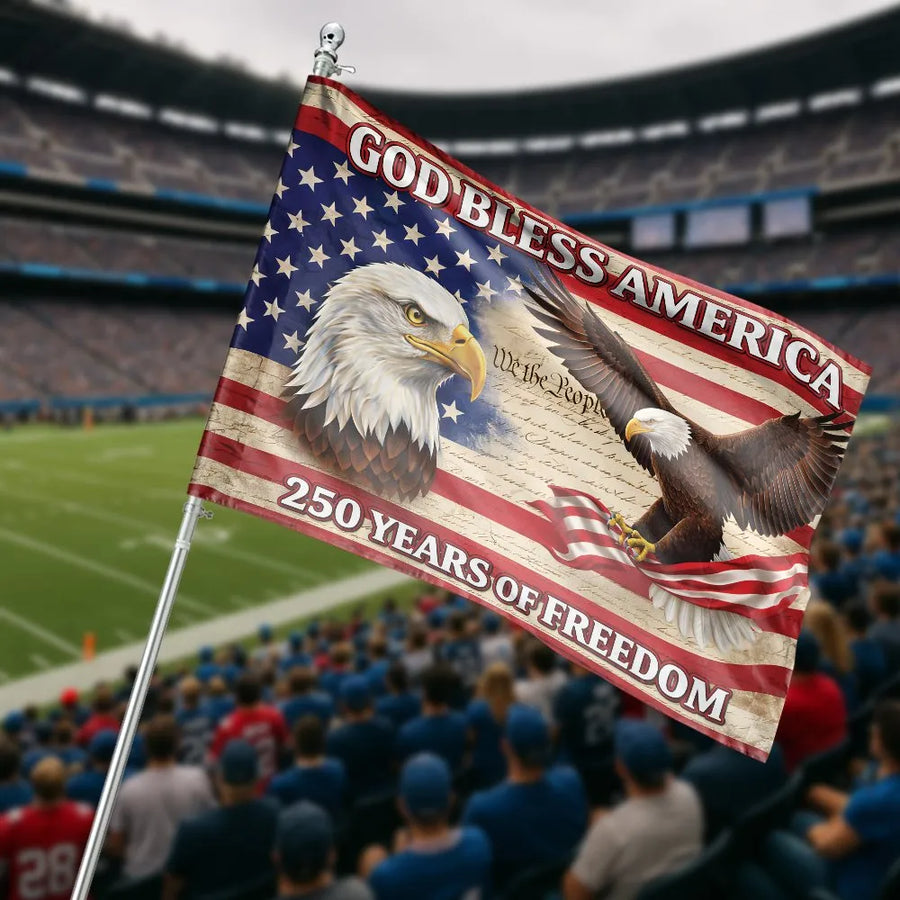Patriotic American Flag House Flag | 250 Years of Freedom Eagle Design | Double Sided Weather Resistant Fabric | Outdoor Yard Decor Gift for Veterans