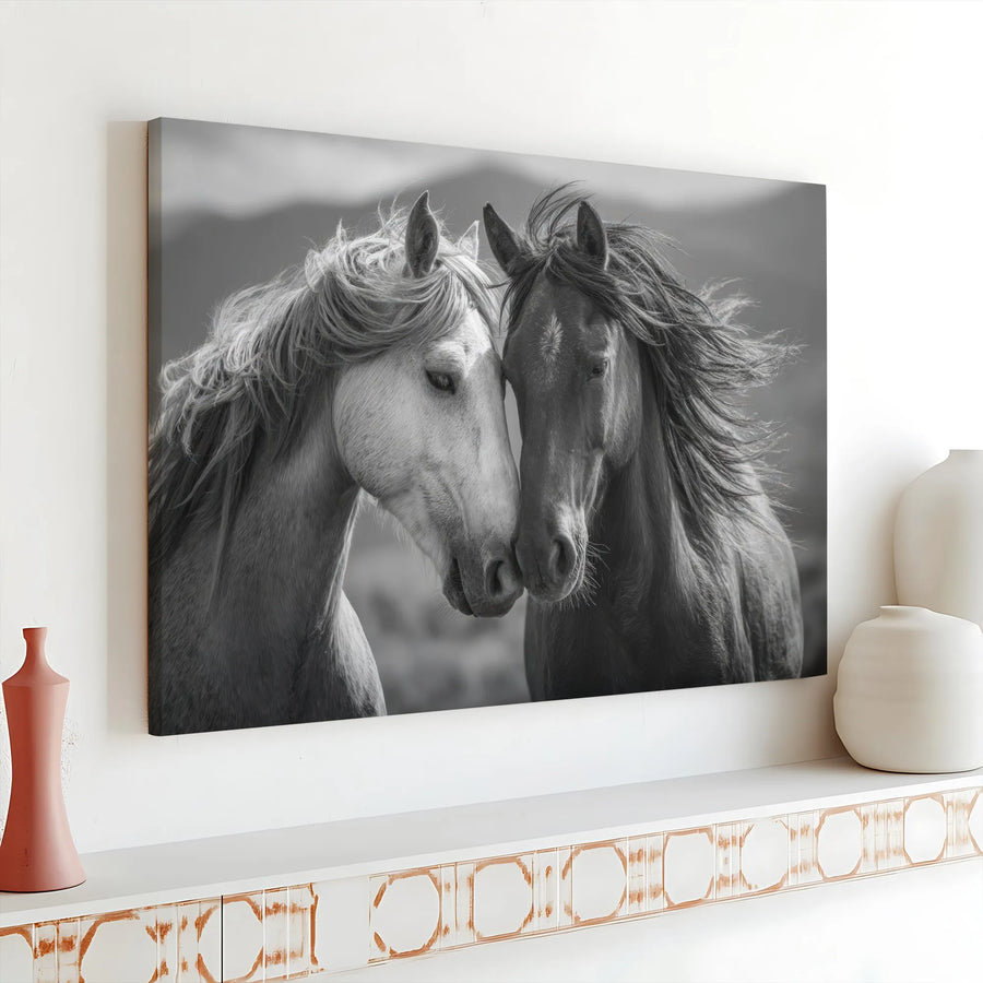 Wild Horses Canvas Wall Art | Black and White Horse Photography | Premium Gallery Wrap Canvas | Rustic Home Decor Gift for Horse Lover