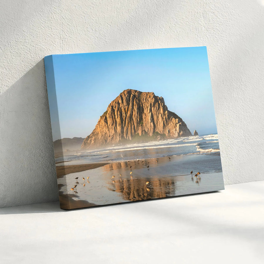 Morro Rock California Beach Canvas Wall Art | Golden Hour Coastal Landscape | Premium Gallery-Wrapped Print | Modern Home Decor Gift