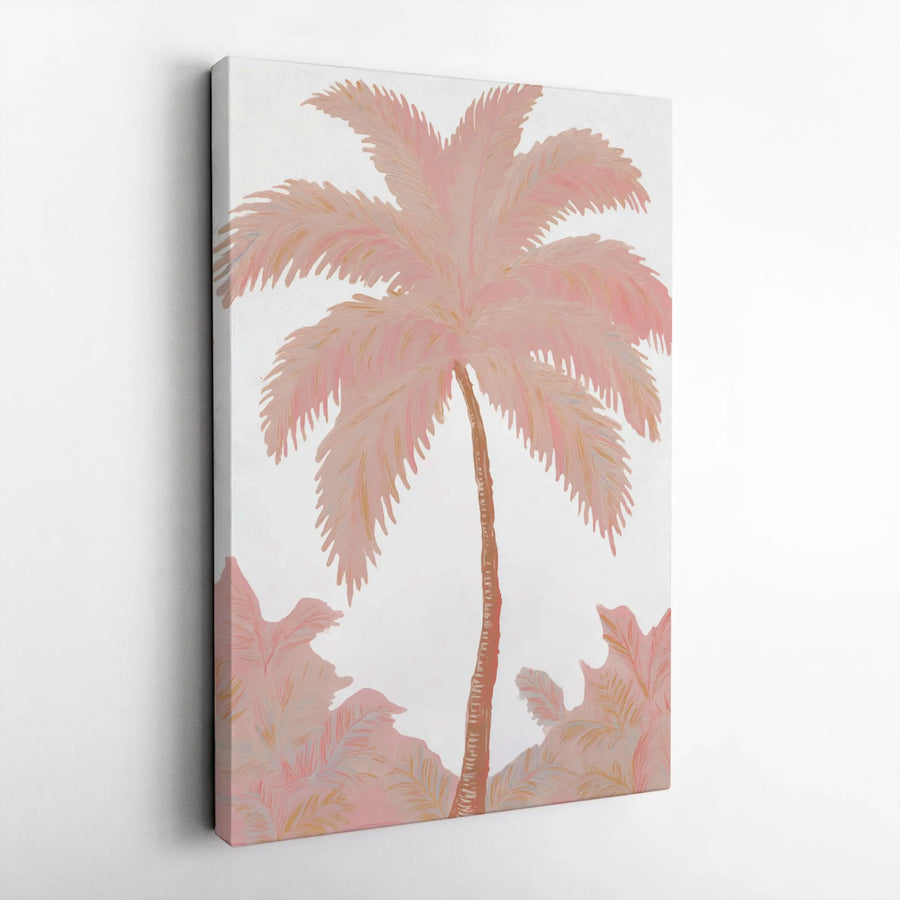 Pink Palm Tree Canvas Art | Tropical Botanical Leaf Print | Gallery Quality Premium Wall Decor | Modern Coastal Living Room Wall Art Gift