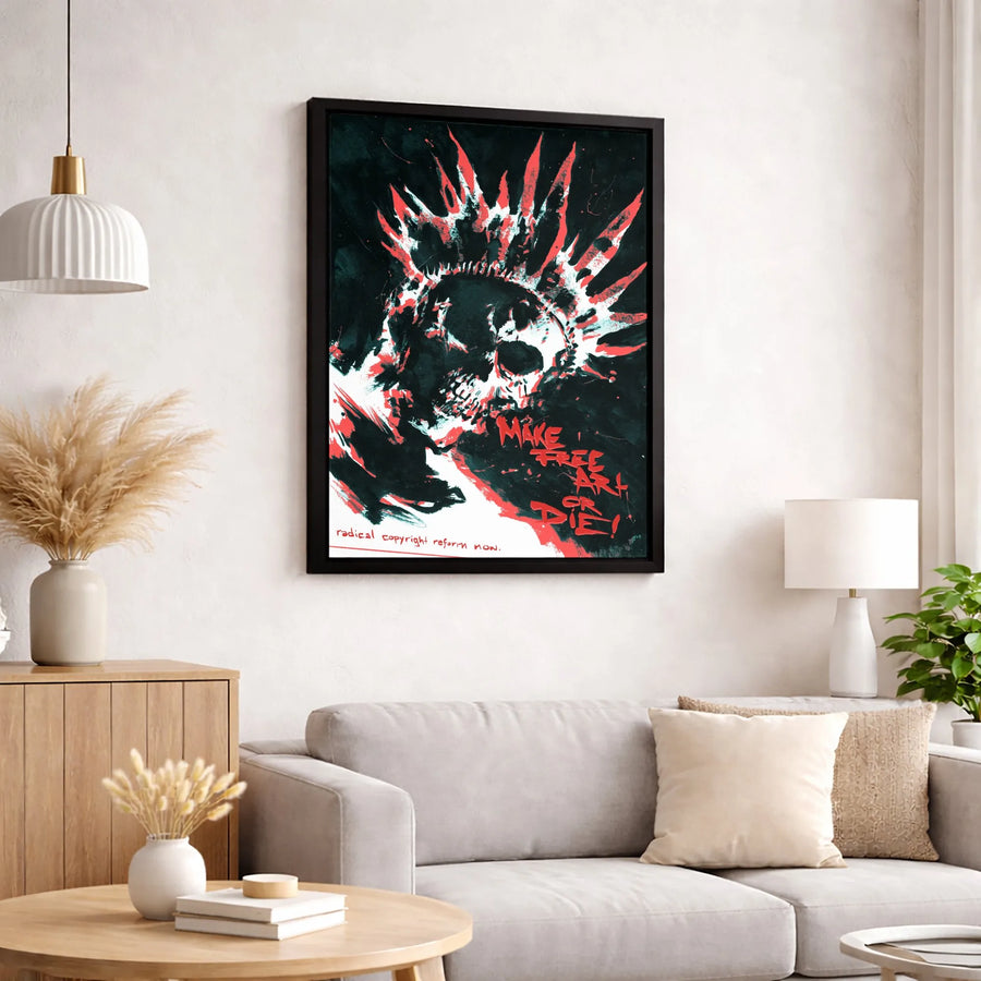 Punk Skull Canvas Wall Art | Radical Copyright Reform Protest Decor | Premium 1.25" Gallery Wrap | Edgy Alternative Home Office Gift