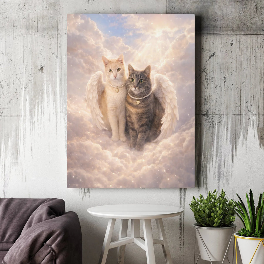 Angel Cats Memorial Canvas | Two Cats with Wings in Heaven | Premium Gallery Wrapped Art | Sympathy Gift for Cat Lover