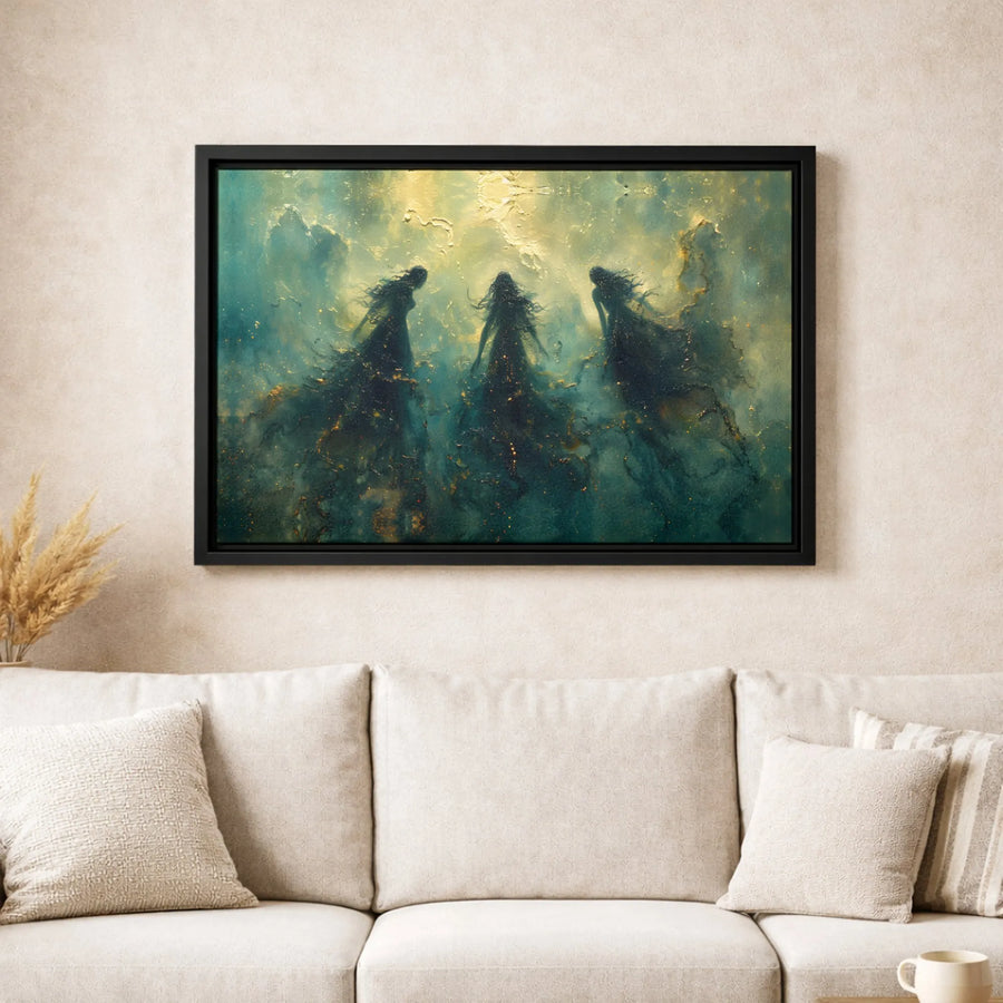 Ethereal Three Figures Wall Art | Abstract Celestial Nebula Canvas | Premium Fade-Resistant Print | Mystical Home Decor for Living Room