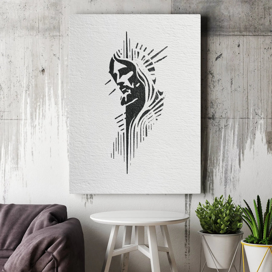 Jesus Christ Canvas Wall Art | Minimalist Black and White Portrait | Premium 1.25" Gallery Wrapped Canvas | Spiritual Home Decor Gift for Believers