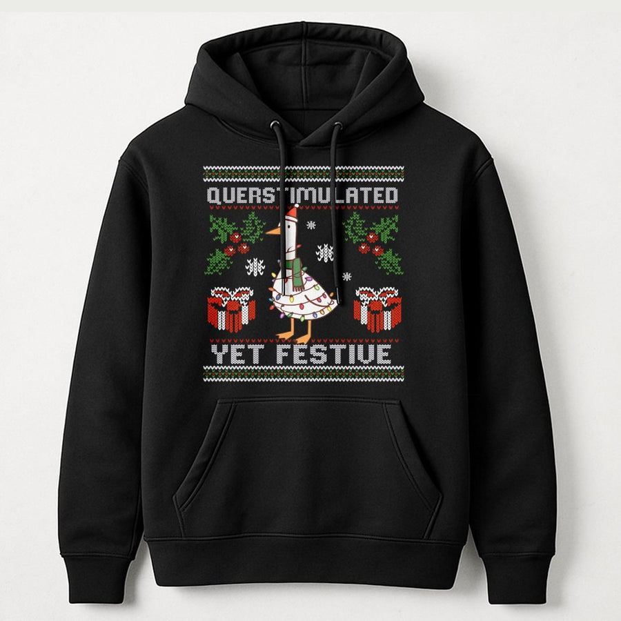 Overstimulated Yet Festive Goose Hoodie | Funny Christmas Sweatshirt | Premium Cotton Blend | Holiday Gift For Duck Lovers