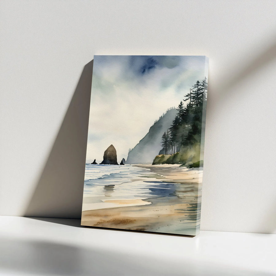Coastal Seascape Vertical Canvas | Watercolor Rocky Shore Print | Premium High-Resolution Art | Minimalist Wall Decor Gift