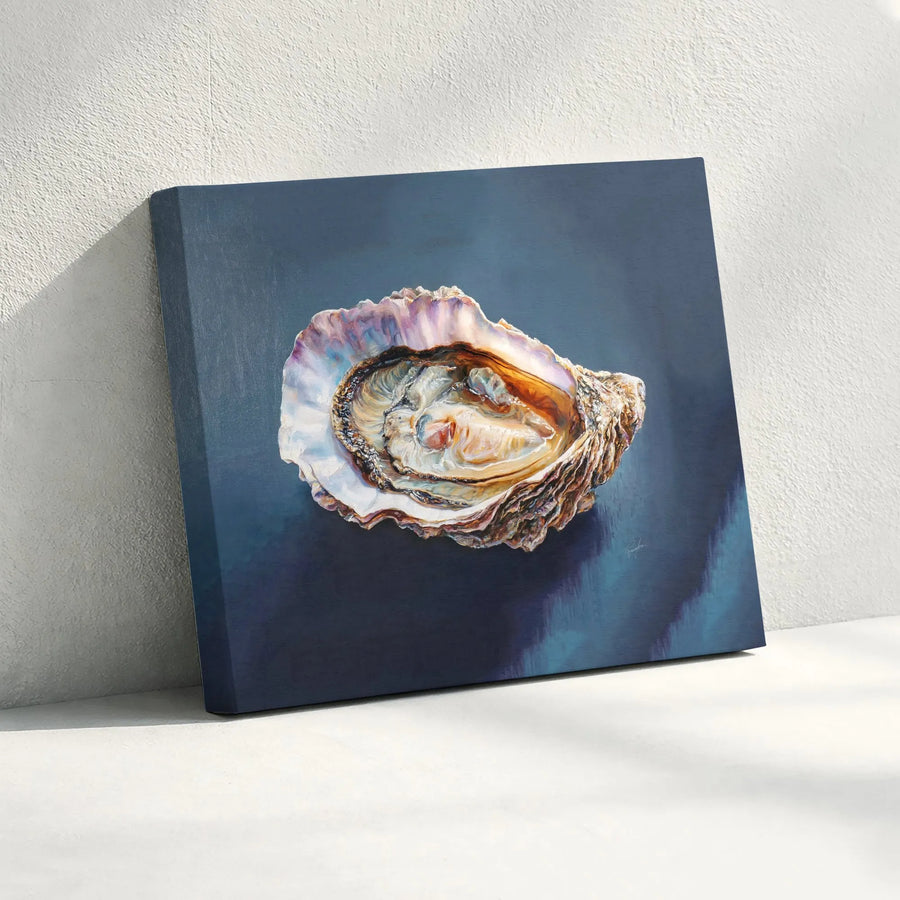 Oyster Canvas Wall Art | Realistic Coastal Still Life Painting Print | Premium Gallery Wrap Canvas | Gourmet Kitchen Decor Gift