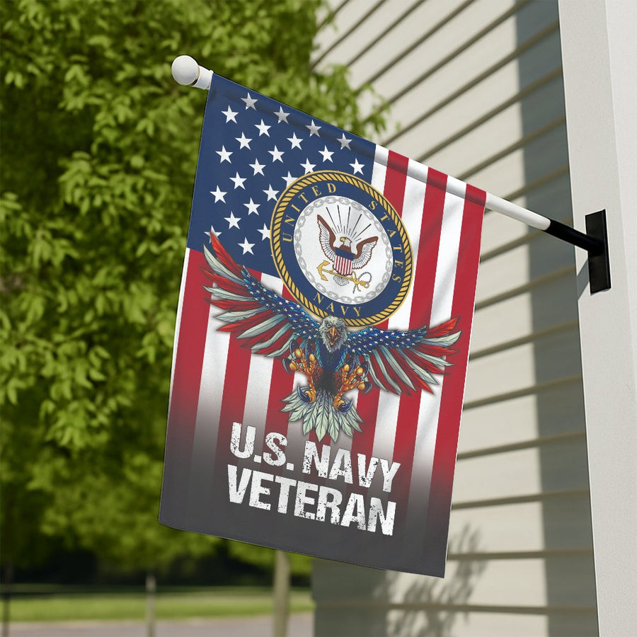 U.S. Navy Veteran Garden Flag | Patriotic Bald Eagle American Flag Decor | Weather-Resistant Premium Polyester | Military Retirement Gift